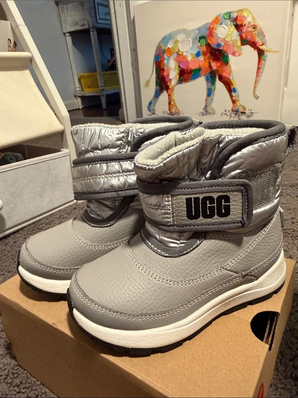 UGG Kids Silver Gray Insulated Snow Boots